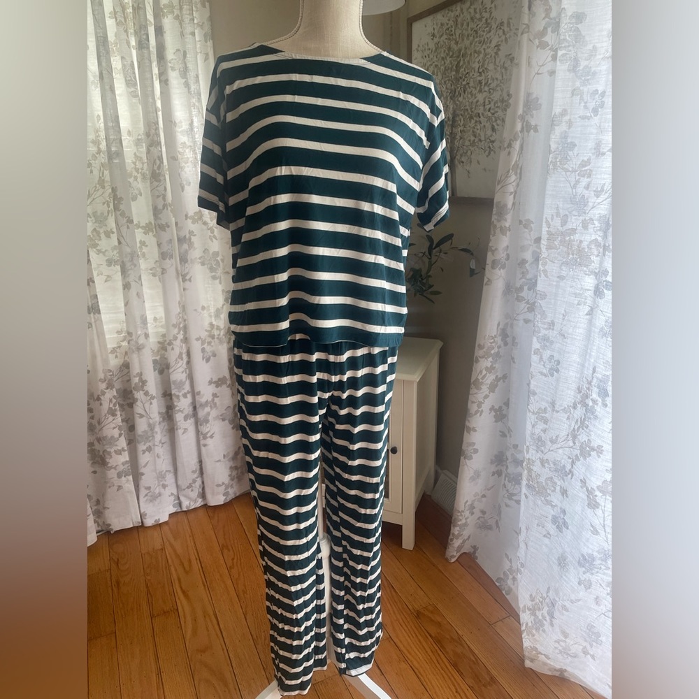 Green & white striped pajamas